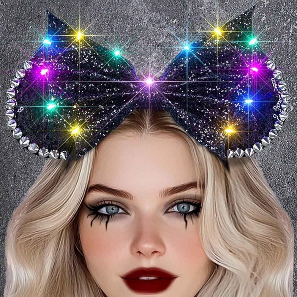 8208 Light Up Halloween Mouse Ears Headbands LED Black Halloween Bat
